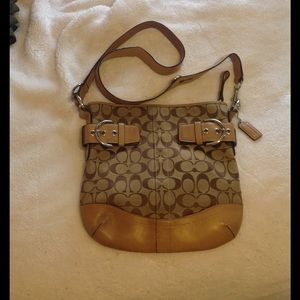 COACH BAG -- tan fabric and leather