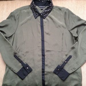 Rock & Republic Olive Studded Button Down L