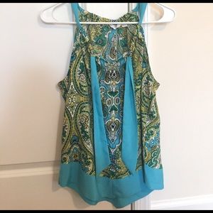 New York & Company Blue/Green Silk Tank Top