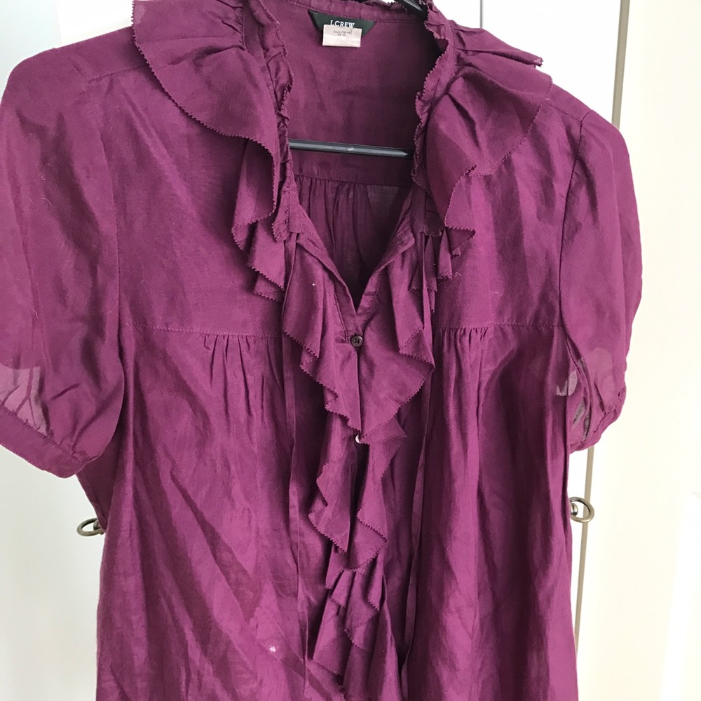 J. Crew purple ruffle blouse
