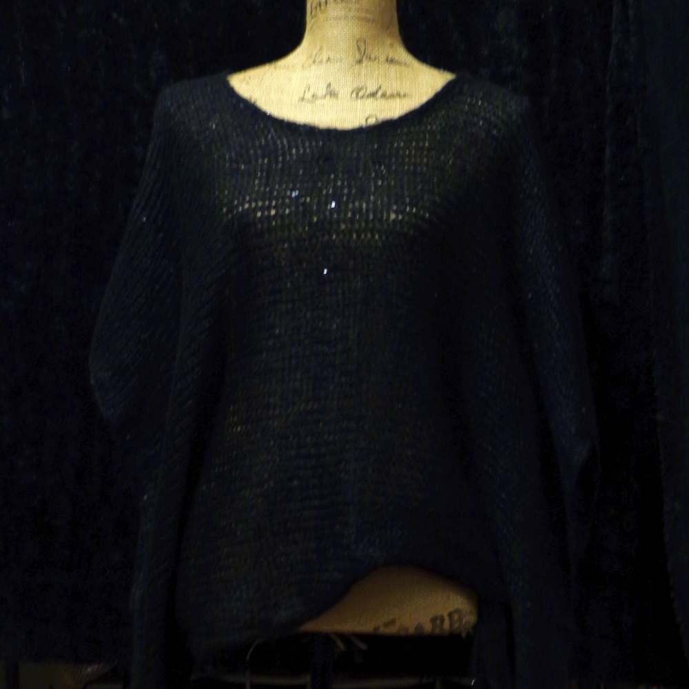 vintage Black semi-sheer shimmery batwing poncho top