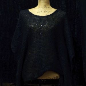vintage Black semi-sheer shimmery batwing poncho top