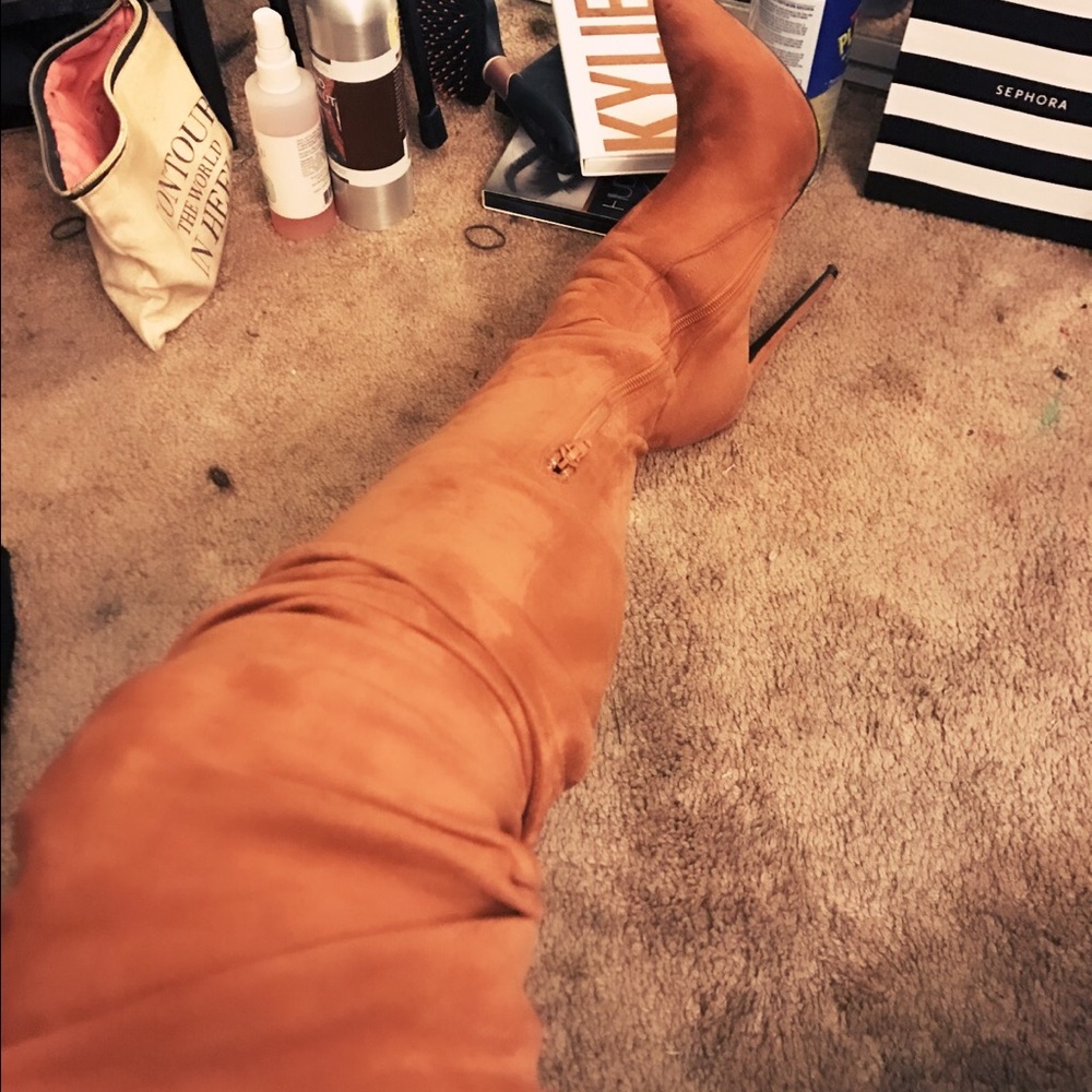 Taupe thigh height boots