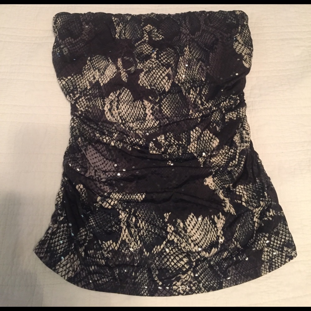 Express shimmer tube top with ruched sides