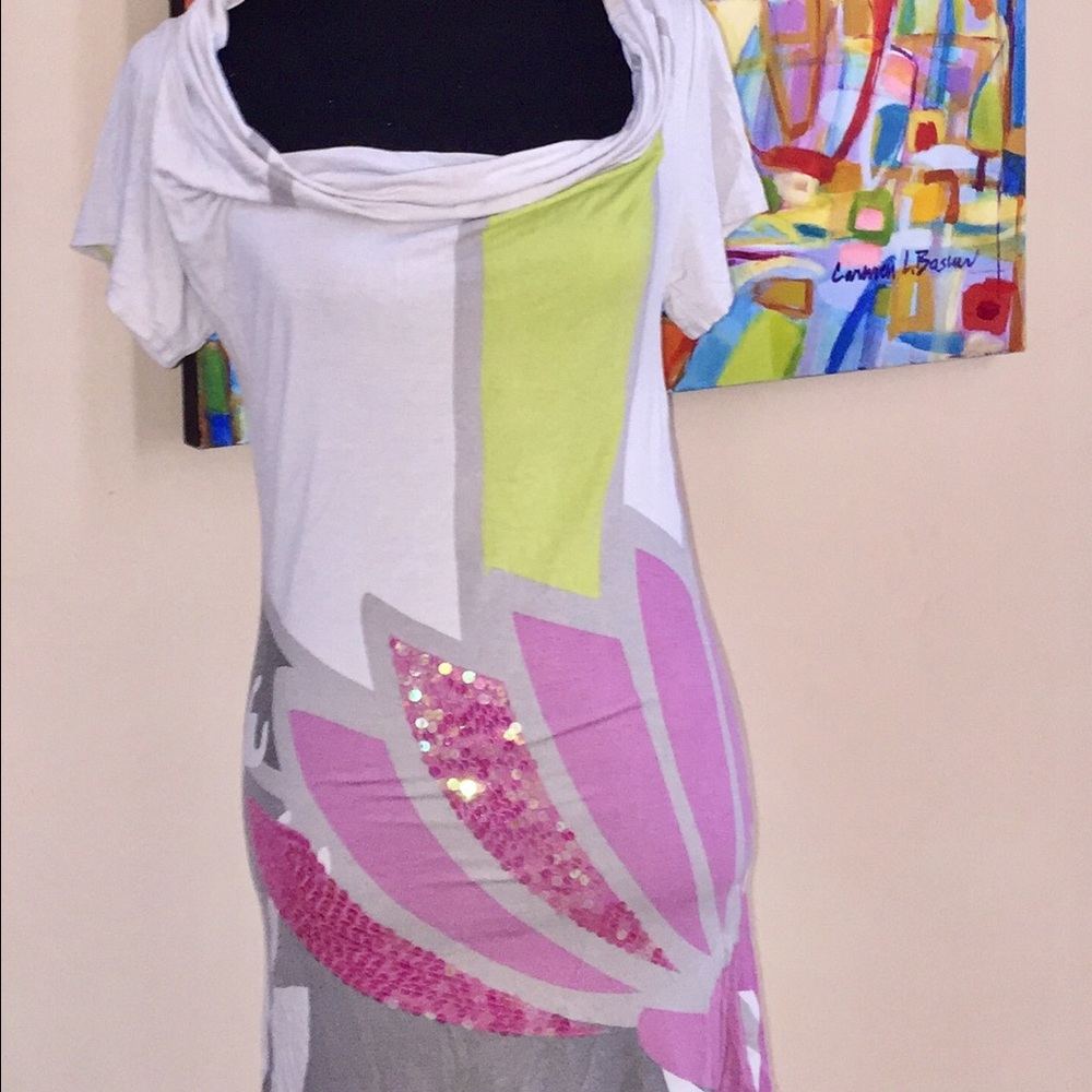 Ringspun tunic dress with fushcia sequins