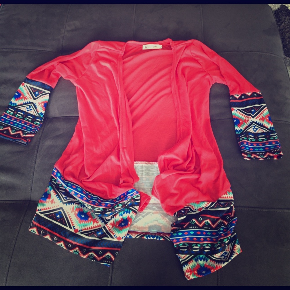 Red and blue jacket.