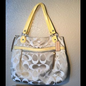🌼COACH POPPY Signature SATEEN Glam Tote Handbag🌼