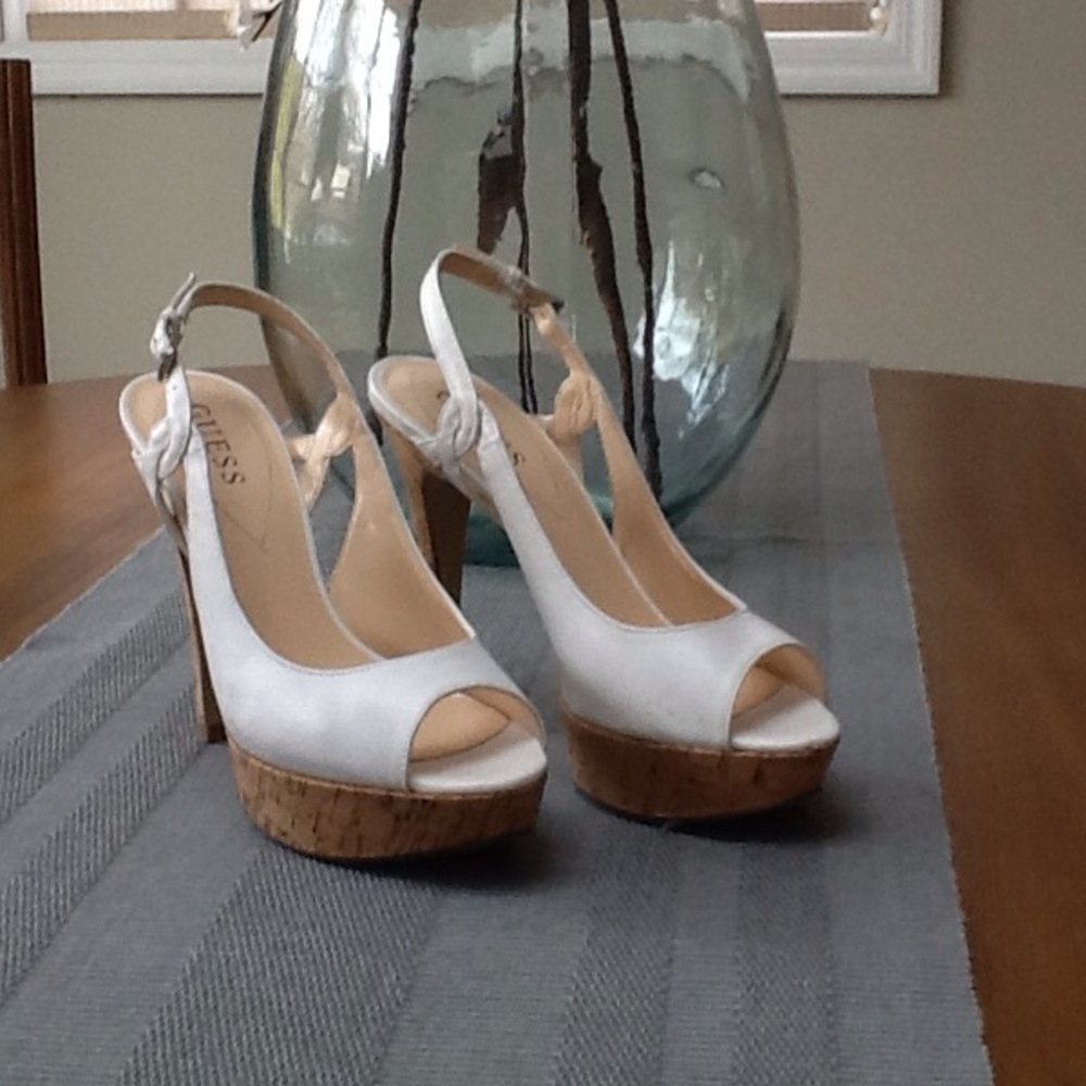 Guess White cork sling back sandal