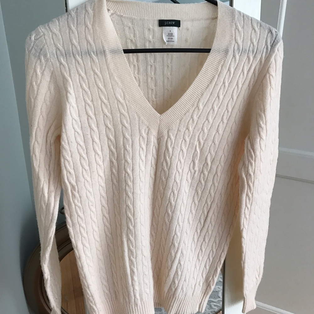 J. Crew wool cashmere blush pink cable sweater