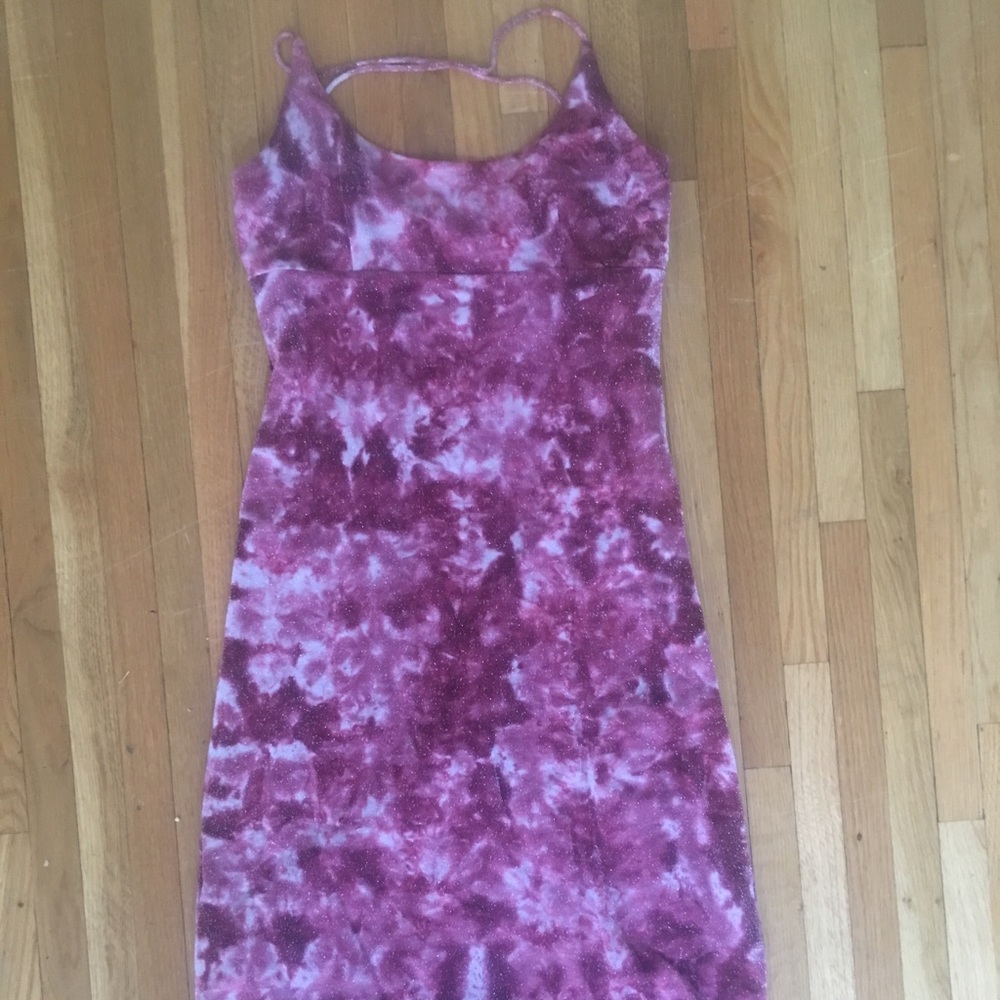 Shimmery galaxy print semi formal dress