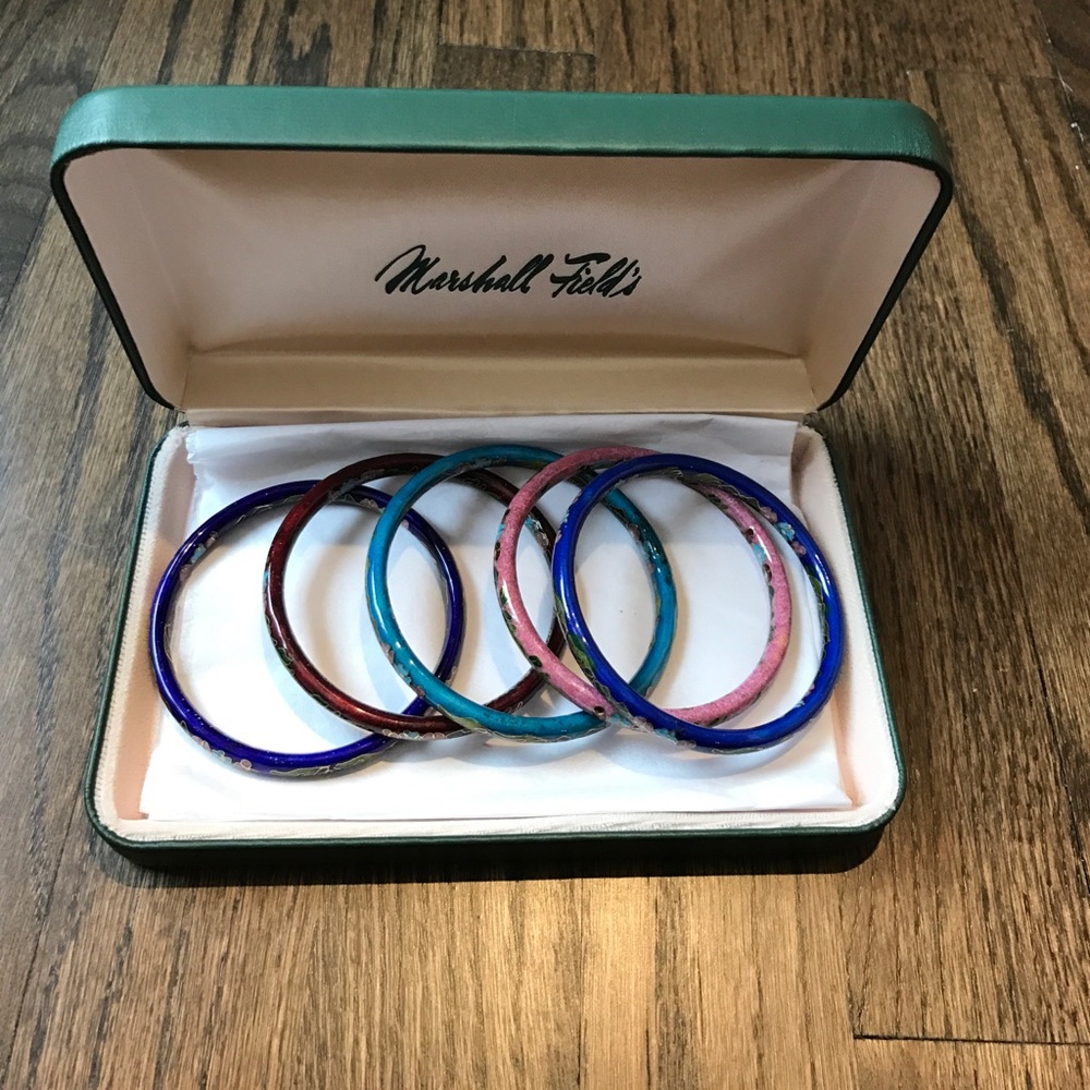 Hand Painted Vintage Cloisonné Bangle Bracelets