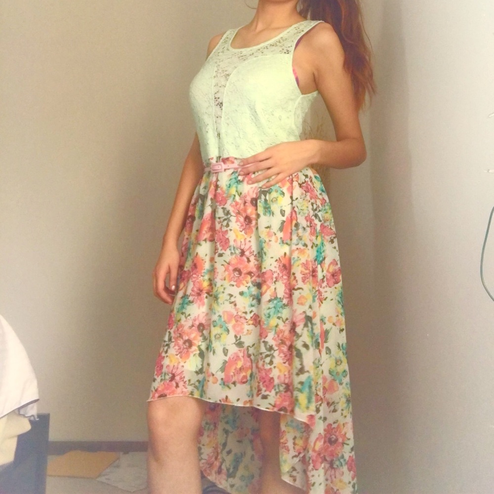Mint green and floral dress