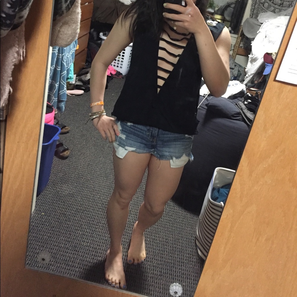 LF Black Muscle Tee with Caged Neckline