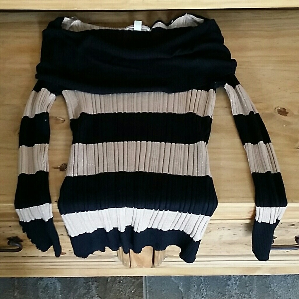 Black and Gold striped off shoulder sweater