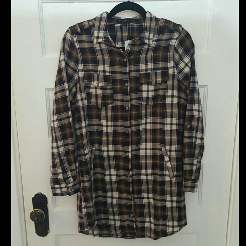 *NWT*Plaid Button-Up Long Sleeved Dress/Tunic Sz M