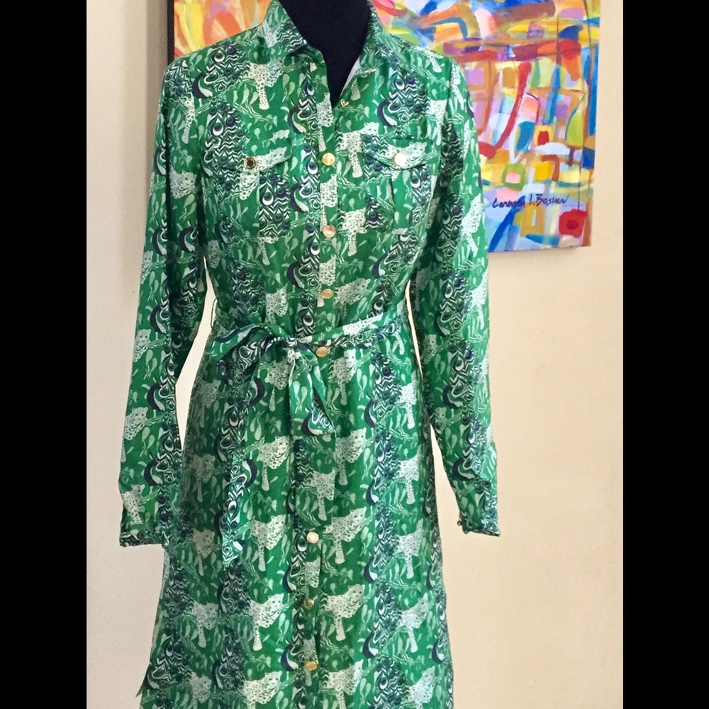 Elizabeth McKay tie waist button up dress