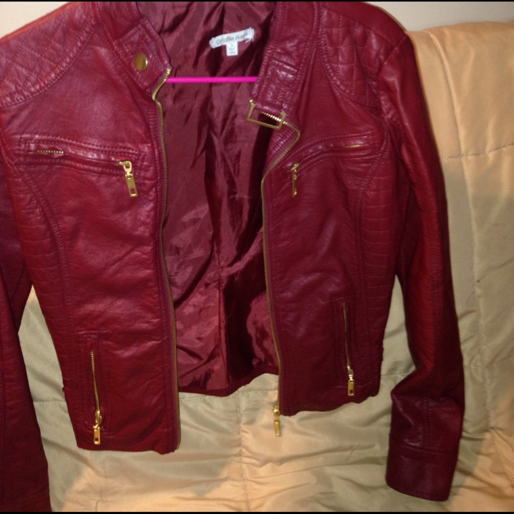 maroon leather jacket