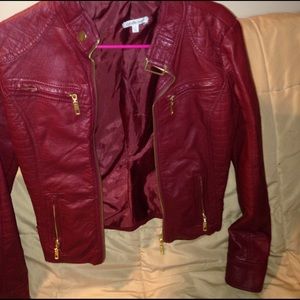 maroon leather jacket