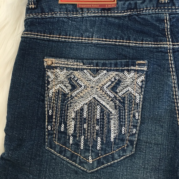 $5 Amethyst shorts jean 3 denim low rise sequin XS - Picture 3 of 8