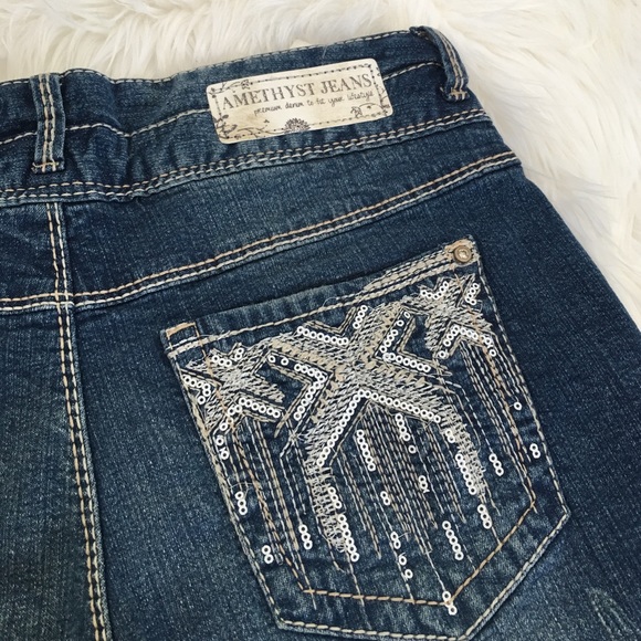 $5 Amethyst shorts jean 3 denim low rise sequin XS - Picture 5 of 8