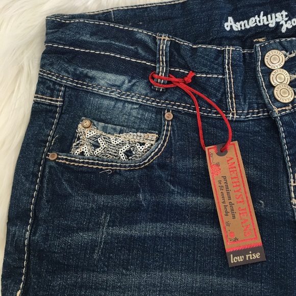 $5 Amethyst shorts jean 3 denim low rise sequin XS - Picture 6 of 8