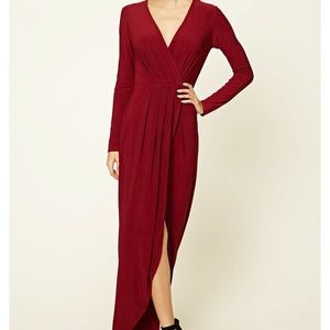 Wine Long-sleeved Dress