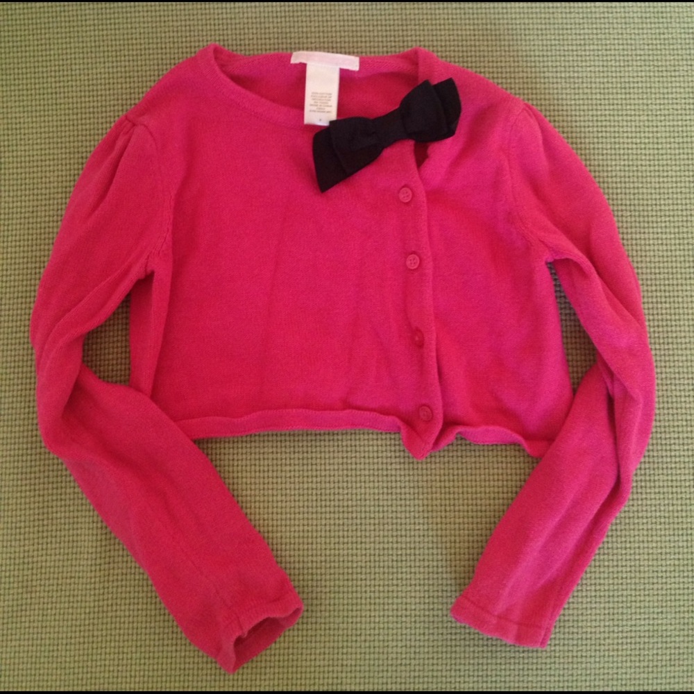 Janie and Jack Hot Pink Cropped Cardigan w/bow 5