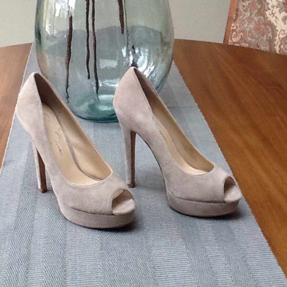 Jessica Simpson suede peep toe heels