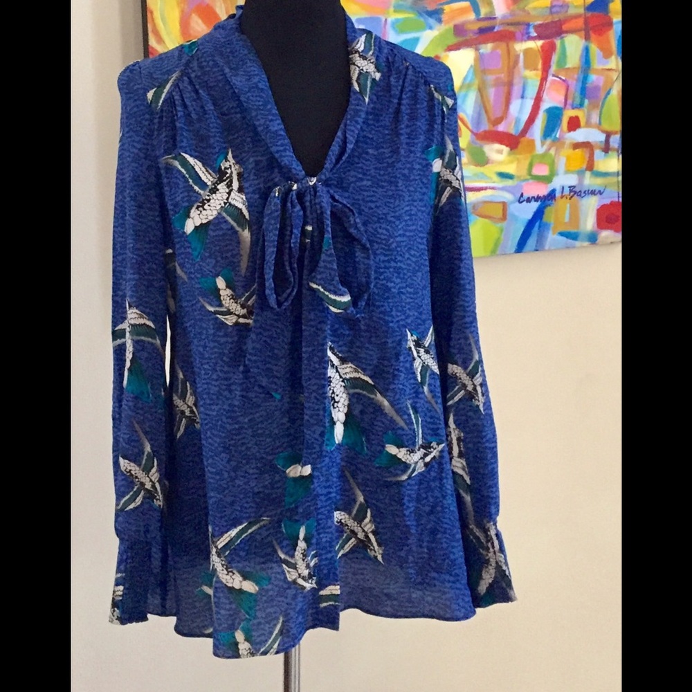 Silk blouse with bird motif