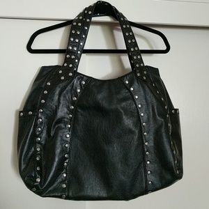 Faux leather shoulder bag with studs