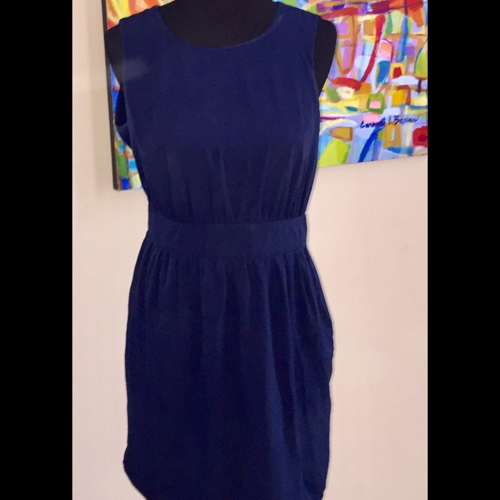 French Connection navy dress with back fringe