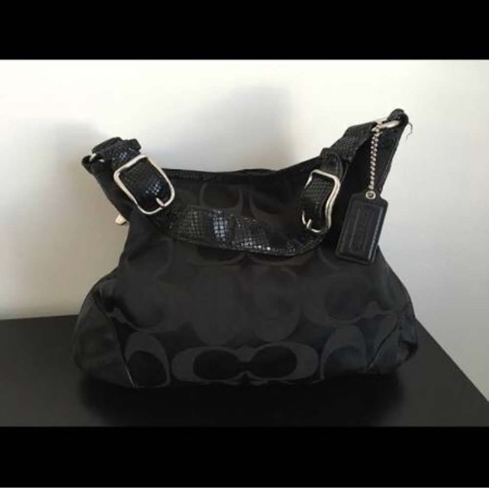 Coach Peyton Black Signature Sateen Python Bag