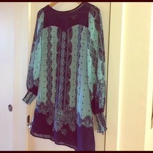 Paisley Print Long Sleeve Mini Dress