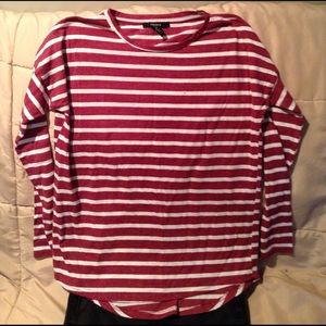 maroon and white stripped long sleeve shirt