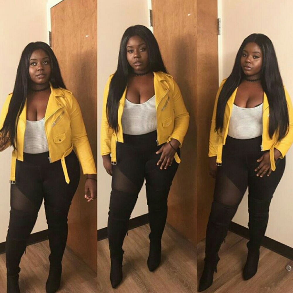 Yellow basic faux leather jacket