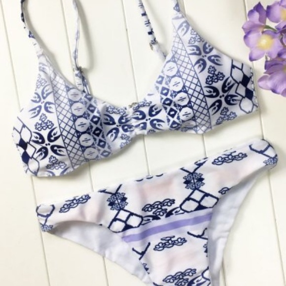 Zaful Other - Brand New blue and white bralette bikini set