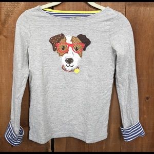 Mini Boden Long Sleeve Dog Appliqué Tee, sz 9-10