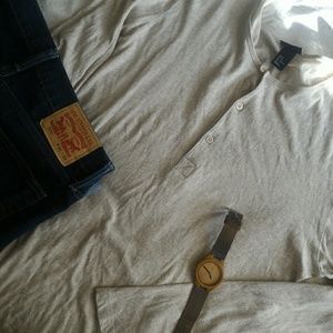 H&M 100% Cotton Oatmeal/Beige 3 Button Henley