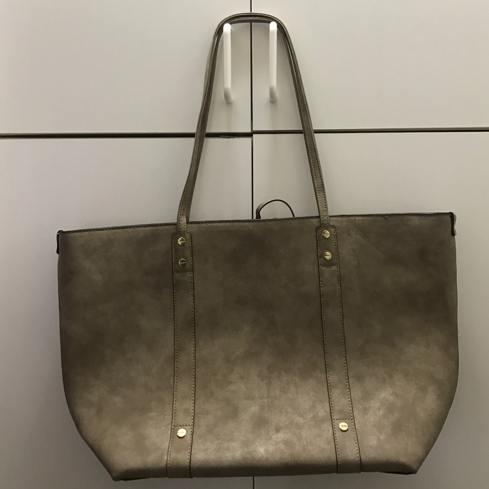 Taupe Faux Leather Tote Bag