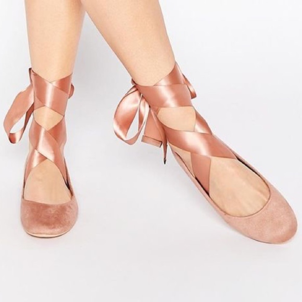 Lace Up Ribbon Ballet Flats