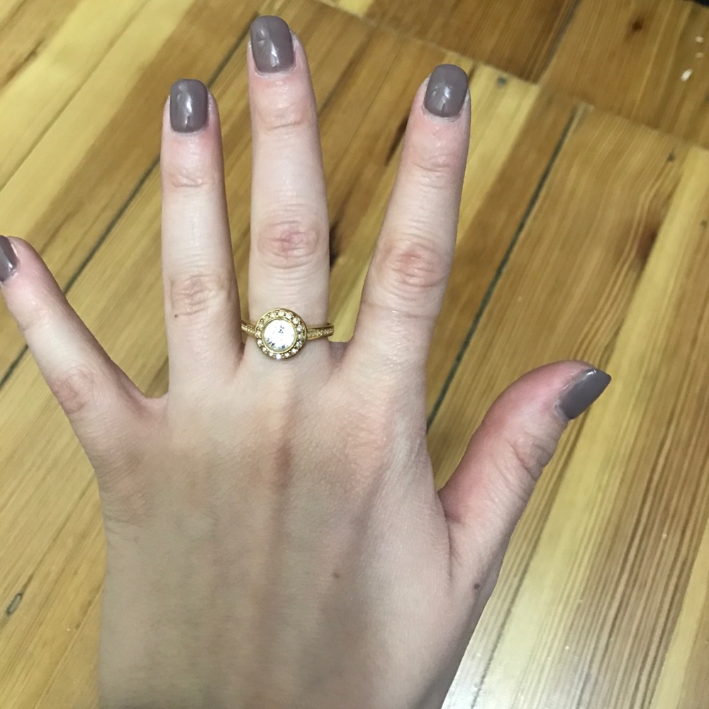 Gold Band with Silver Crystals Swarovski Ring