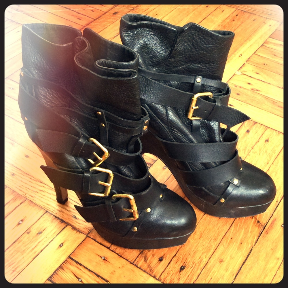 Dolce vita leather buckle platform booties