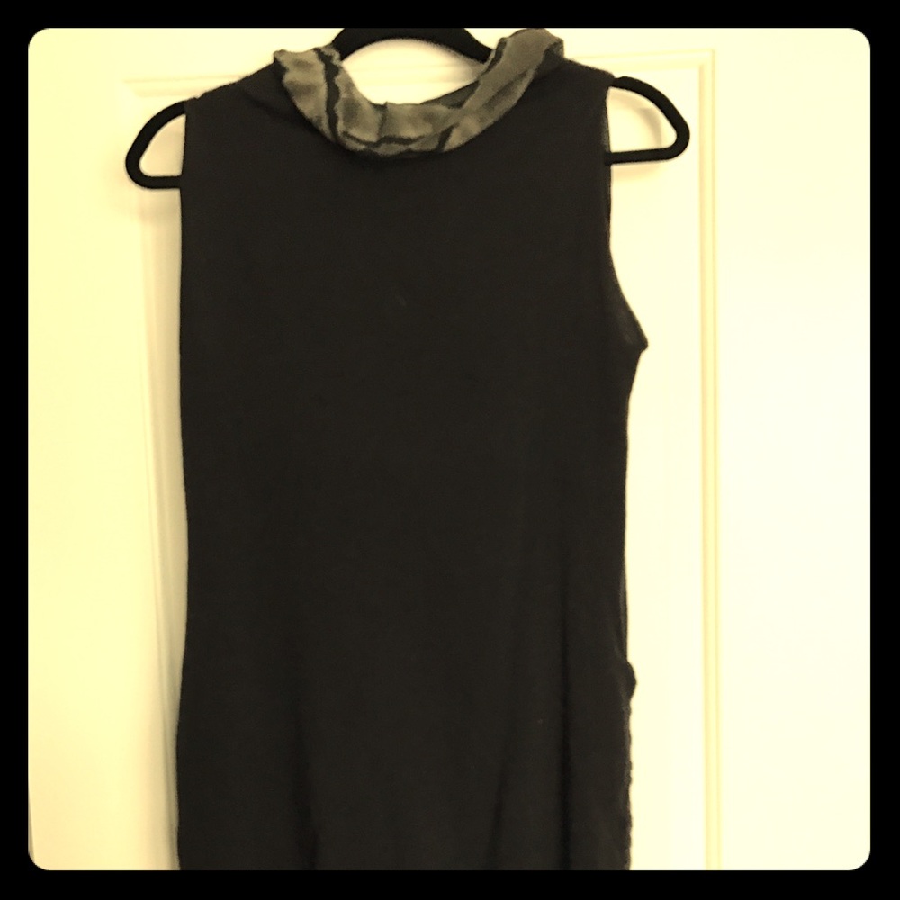 Navy blue dress with silk neckline and hemline