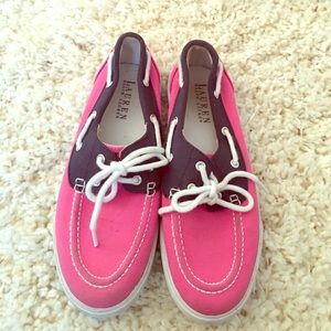 Ralph Lauren boat shoes pink/navy/white size 7.5