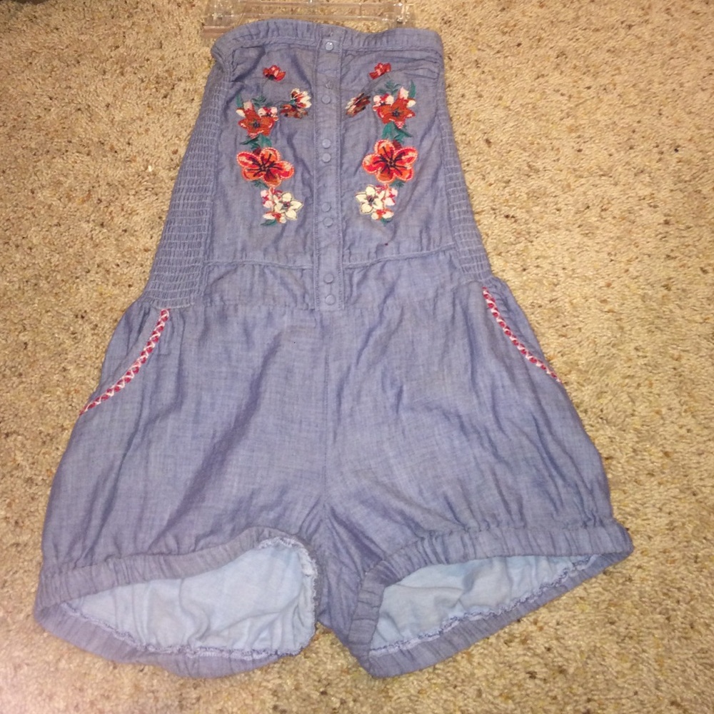 Vintage, Denim look strapless romper
