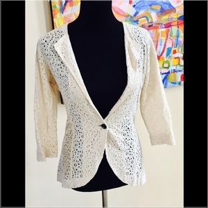 Cream lace blazer with cutout back detail