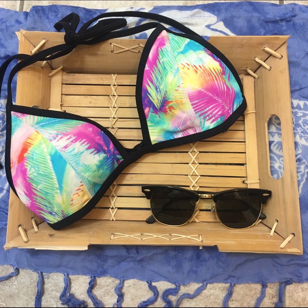 Pink VS Palm Tree Triangle Bikini Top