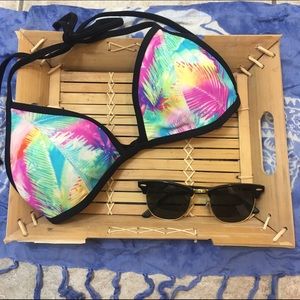 Pink VS Palm Tree Triangle Bikini Top