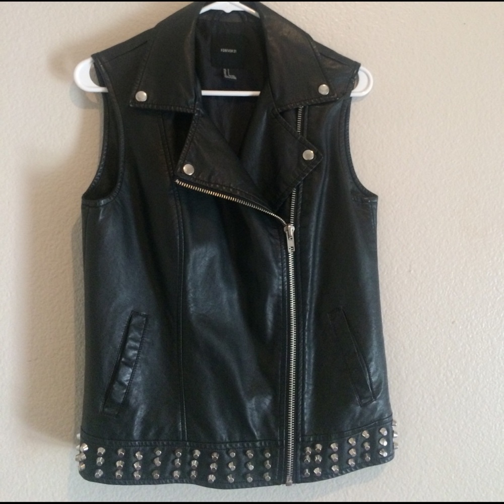 Black Studded Faux Leather Vest