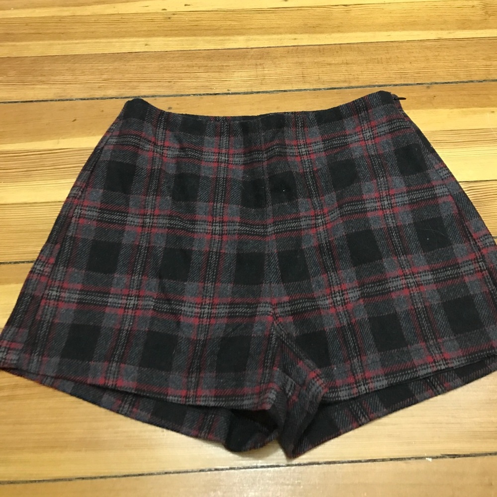 Black and Maroon Poly/wool Blend Shorts